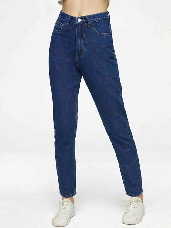 Buttoned Long Jeans Dapper Women's Bow - adorned