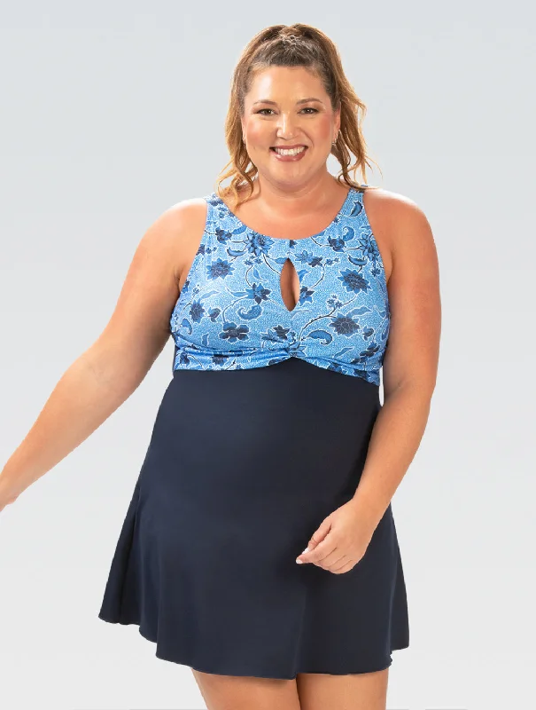Dolfin Aquashape Amour Capri Blue Knot Front Swim Dress Feminine Women's Soft 