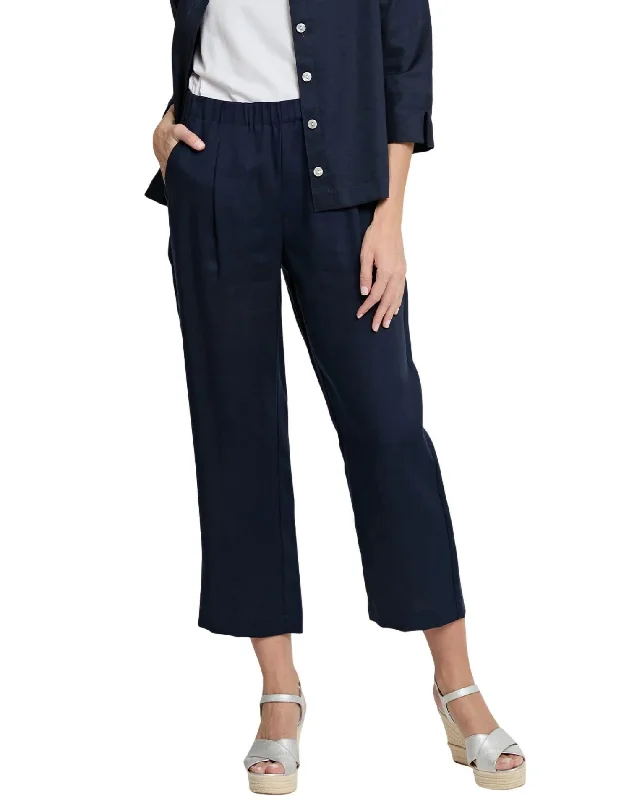 Bianca Linen Crop Pants In Navy Youthful Women's Anime - inspired