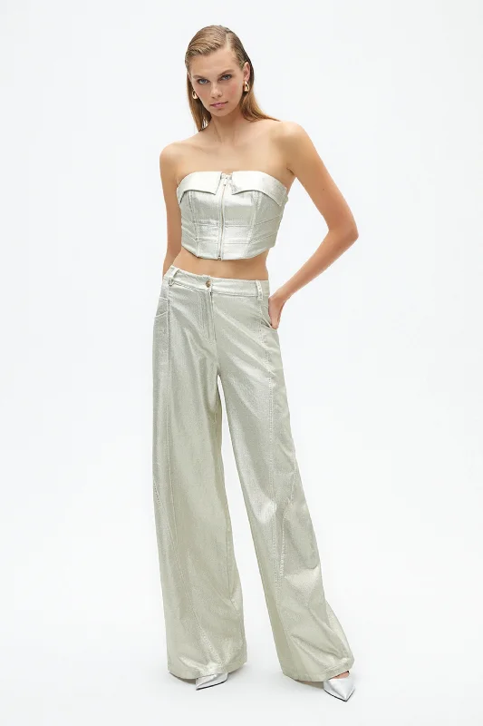 Metallic Printed Pants Monochromatic All - in - one