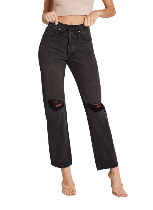 90's Busted Knee Boyfriend Jean In Black Wash Sleek Women's 