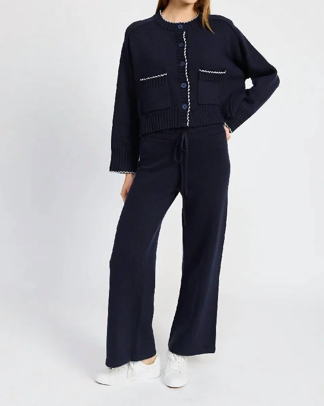 Rochelle Knit Sweater Lounge Pant In Navy Hip Women's Retro