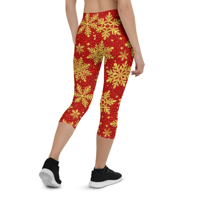 Gold Snowflake Print Capris Feminine Women's Soft 