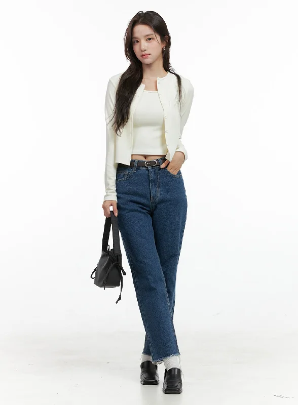 Destroyed Hem Straight Jeans OG409 Dynamic Women's Moto