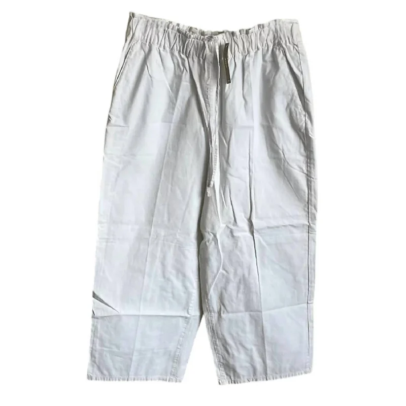 Women's Drawstring Pant In Cotton Blend In White Youthful Women's Pop