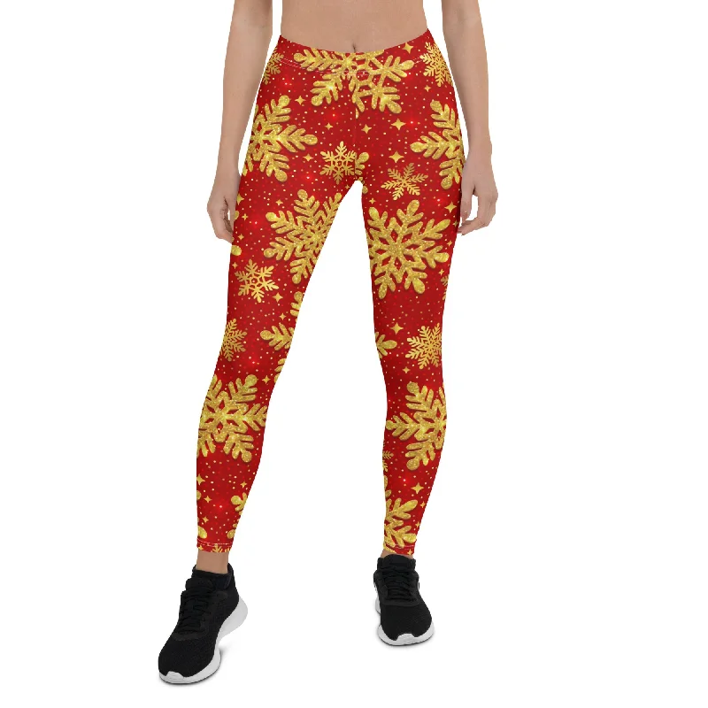 Gold Snowflake Print Leggings Practical Women's Quick - dry