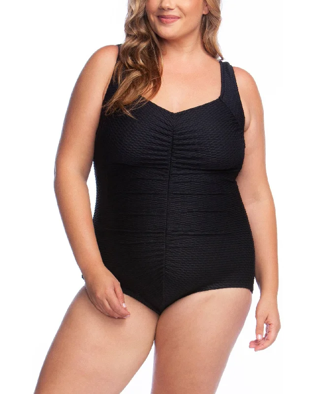 2024 Maxine of Hollywood Women's Plus Textured Spa Girl Leg One Piece (More colors available) - MW9L321 Relaxed Women's Beachy