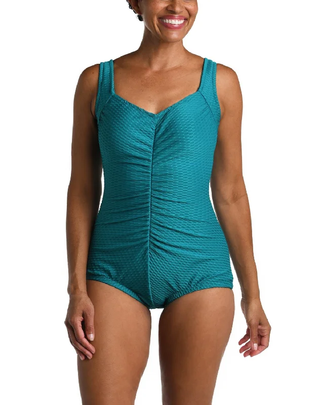 2024 Maxine of Hollywood Textured Spa Shirred Front Girl Leg One Piece - Mm9l321 Sophisticated Women's 