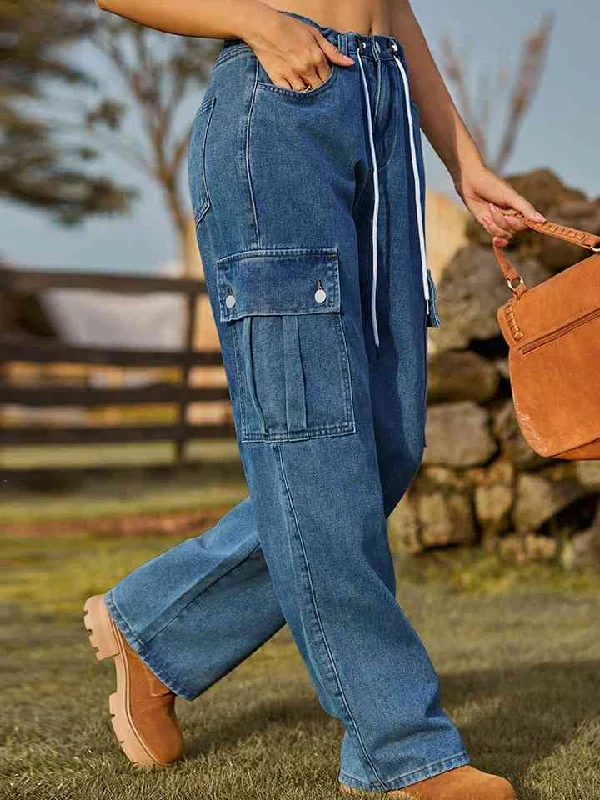 Straight Leg Cargo Jeans Sharp Women's Italian