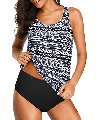 Women's Athletic Tankini Sets Shorts For Comfortable Swimwear-Black Tribal Feminine Women's Style 