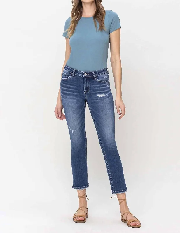 Mid Rise Straight Jeans In Blue Feminine Women's Style 