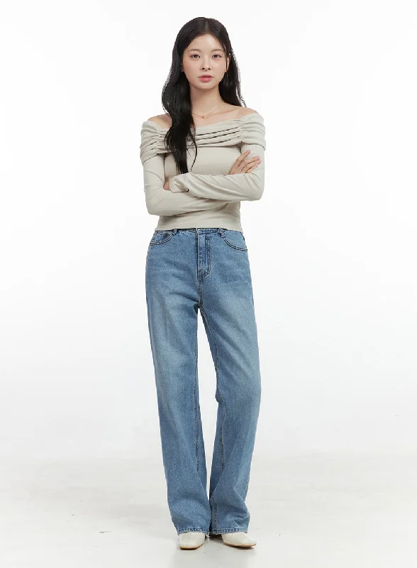 Rhea Washed Cotton Straight Jeans OS423 Dapper Women's Bow - adorned