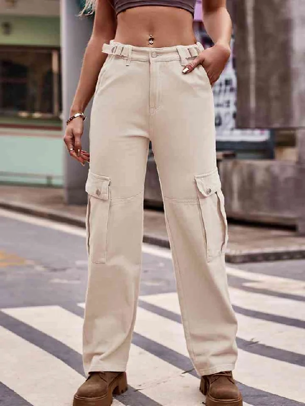 Pocketed Wide Leg Jeans Casual Women's Loose - fitting
