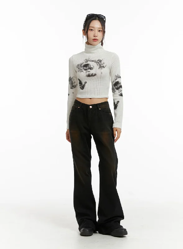 Denim Mid Waist Flared Jeans CJ409 Sporty Women's Athleisure 