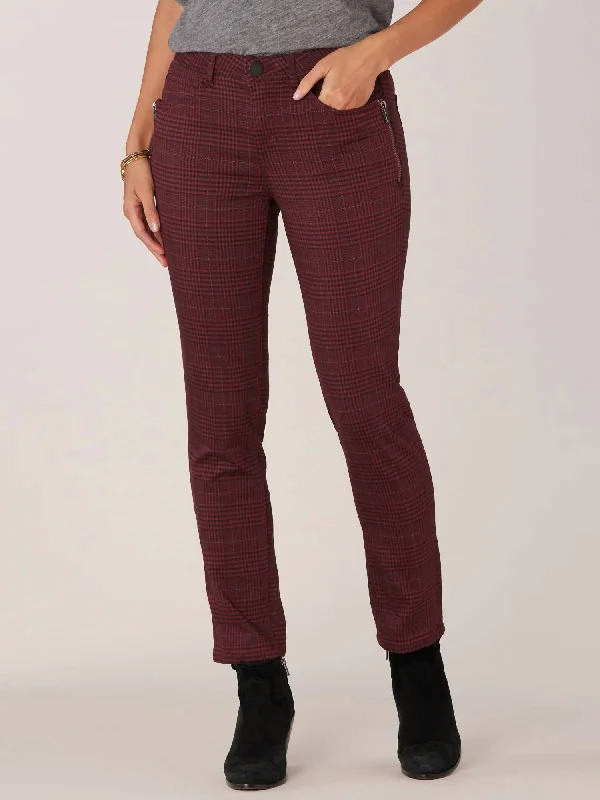 Side Zip Syrah Vintage Skinny Jeans In Burgundy Black Plaid Sleek Women's 