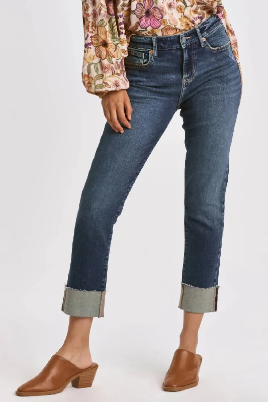 Blaire Cuffed Slim Straight Jeans In Dark Wash Refined Women's Hand - crafted