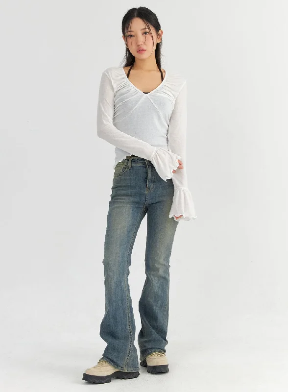 Slim Washed Bootcut Jeans CO327 Artistic Women's Hand - painted