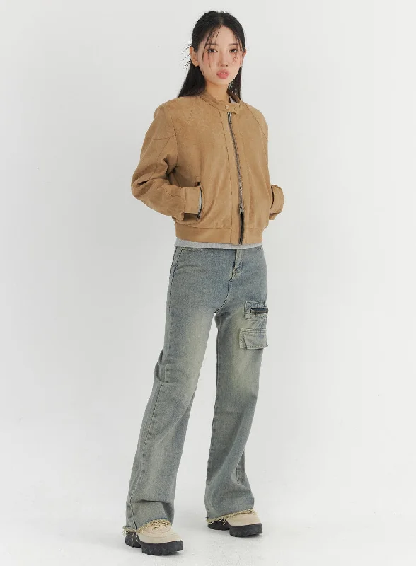 Side-Zipper Pocket Jeans CO324 Cozy Women's Sherpa - lined