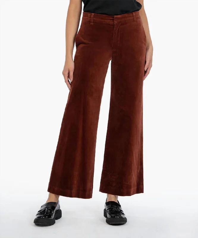 Meg High Rise Velveteen Wide Leg Trouser In Brick Artistic Women's Hand - painted