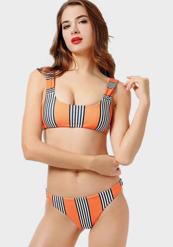 Veni Push Up Striped Beachwear Monochromatic Office Style