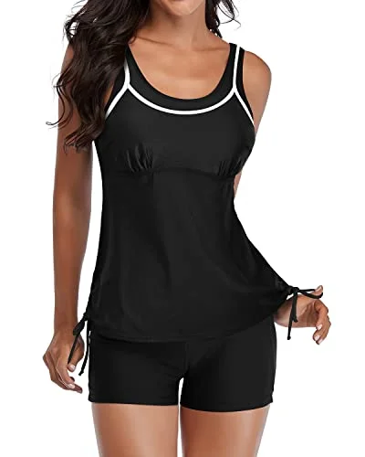 Women's Adjustable Shoulder Straps Two Piece Tankini Swimsuits-Black Artistic Women's Hand - painted