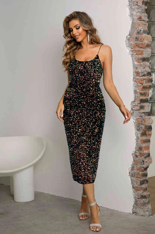 Sequin Spaghetti Strap Slit Dress Casual Women's Japanese 