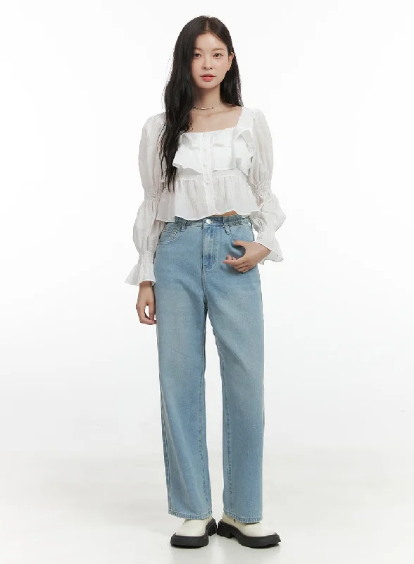 Marlo Washed Cotton Straight Jeans OS423 Women