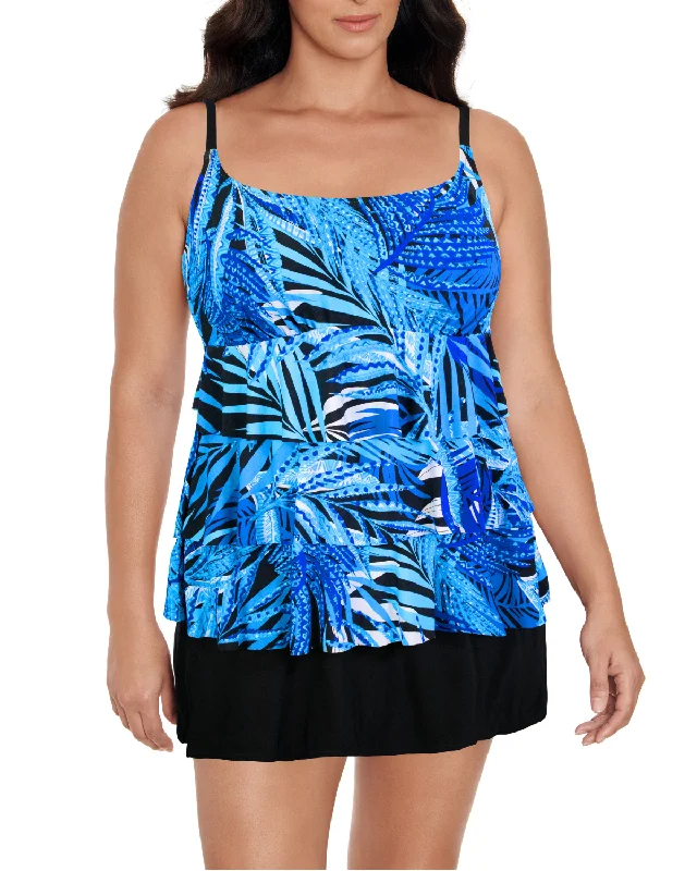 2024 Longitude Jungle Boogie Ruffle Faux Skirtini W/ Pockets Long Torso One Piece Swimsuit - L240431 performance