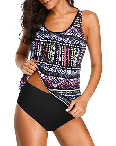 Comfy And Supportive Athletic Swimwear Two Piece Tankini Set For Women-Black Tribal Hip Women's Urban