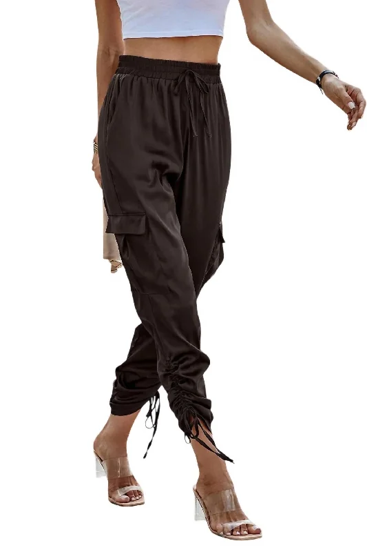 Slim Satin Cargo Pants In Coffee Dapper Women's 1920S