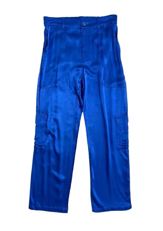 Women's Satin Cargo Pants In Blue European