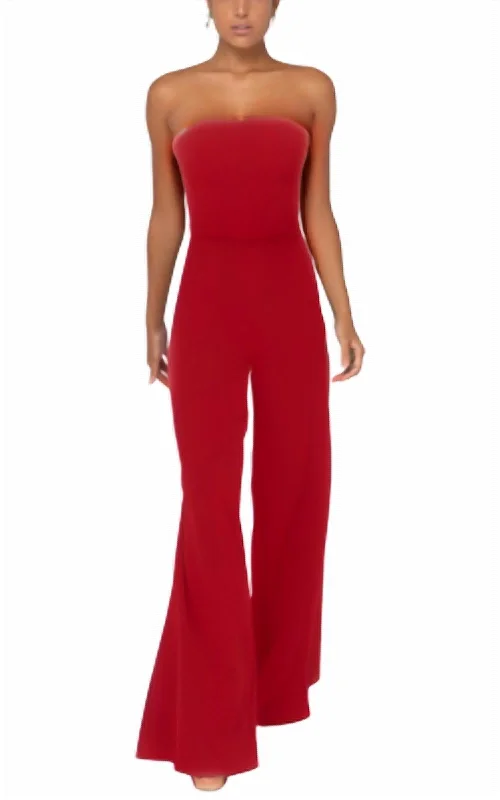 Strapless Crepe Wide Leg Jumpsuit In Bright Red performance