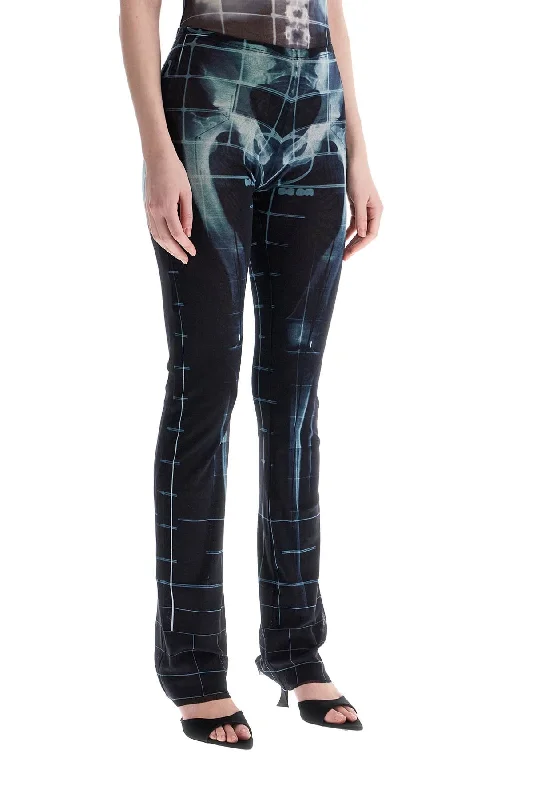 Jean Paul Gaultier Black Polyamide Pants With Skeleton Print Trendy Women's 