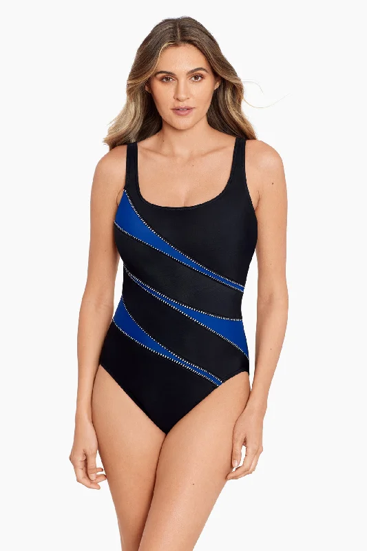 Colorblock Helix One Piece Swimsuit DD-Cup Monochromatic Office Style