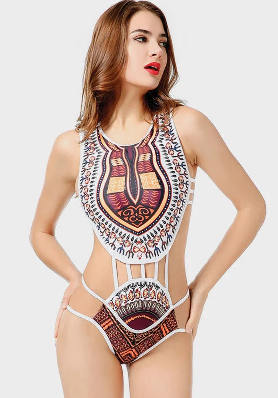 Navi African Print Cut Out Bikini Relaxed Women's 