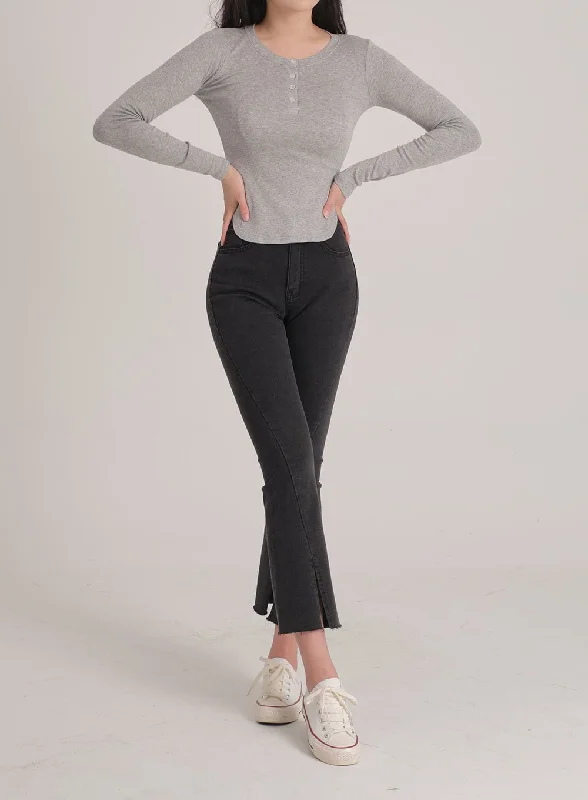 Bootcut Black Jeans with Front Slit J31 Dapper Women's 1920S