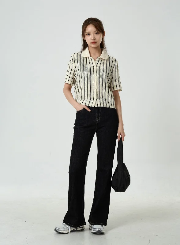 Semi Boot-Cut Raw Denim Pants CU11 Confident Women's High - fashion