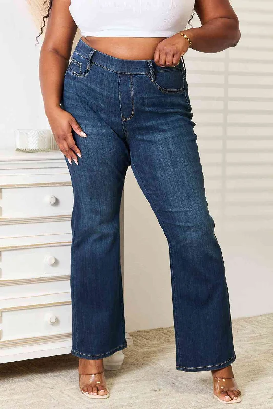 Judy Blue Full Size Elastic Waistband Slim Bootcut Jeans Youthful Women's Anime - inspired