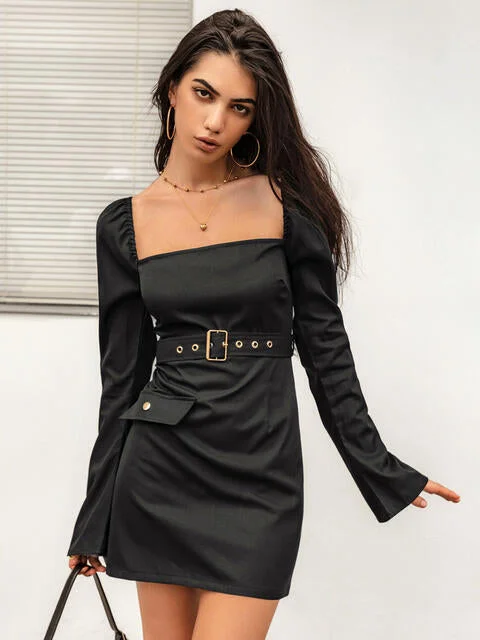 Square Neck Long Sleeve Mini Dress Gym