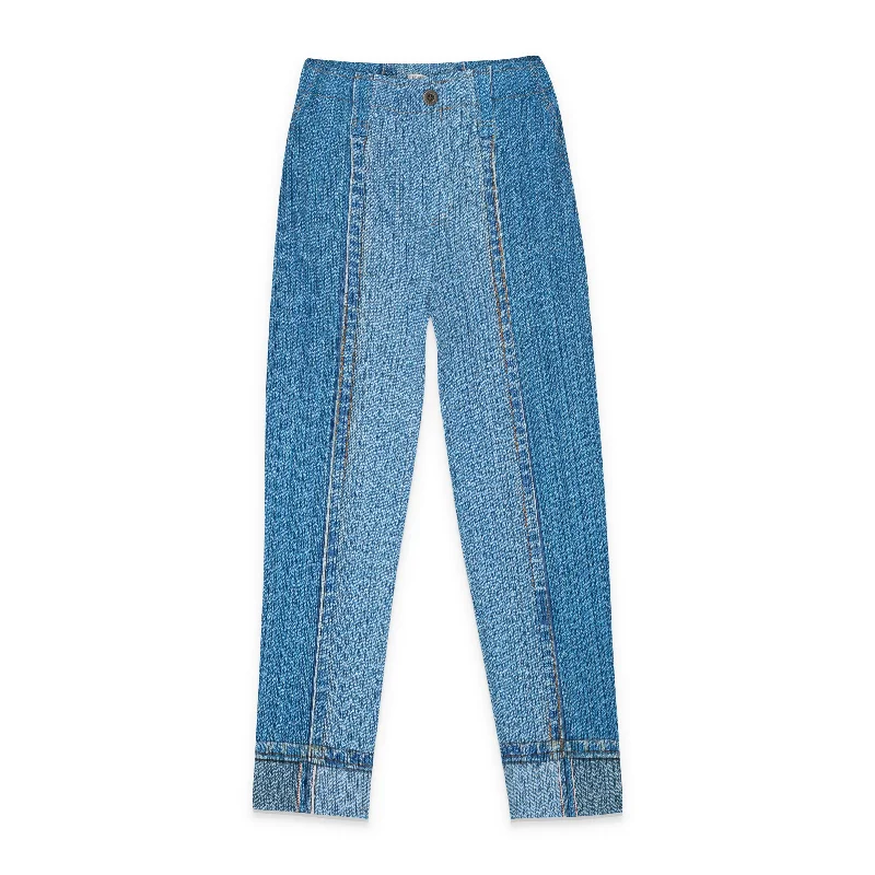 TWO-TONE PLEATED DENIM LIGHT BLUE STRAIGHT JEANS Tough Women's Military - inspired