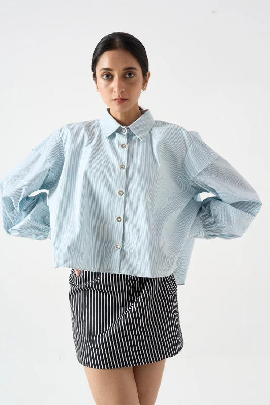 Pinstriped Short Flared  Shirt Bold Women's Animal Print