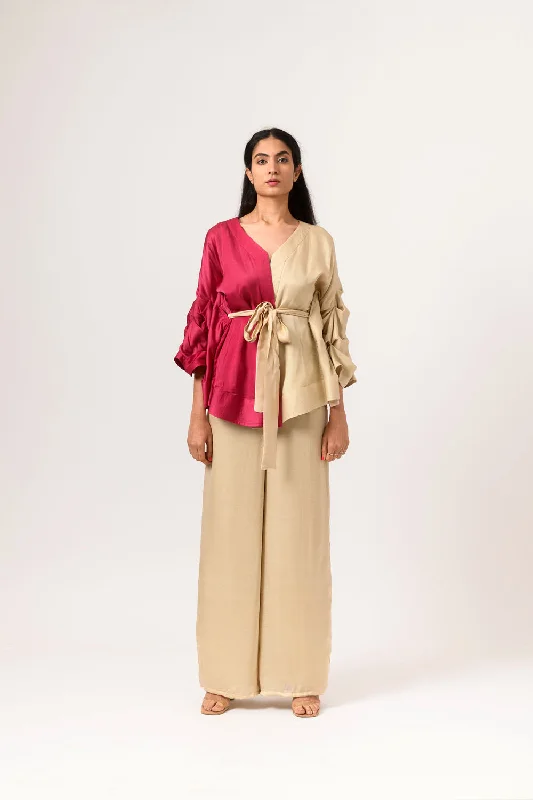 Ecru-Wine Cape Blouse Traditional Women's 