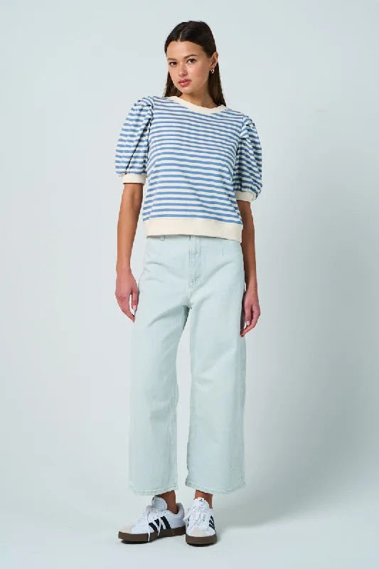 Jen Puff Sleeve Striped Top in Light Blue Practical Women's Quick - dry