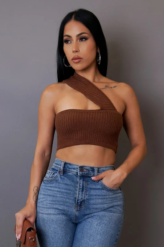 Just For Now Crop Top - Brown Youthful Women's Anime - inspired