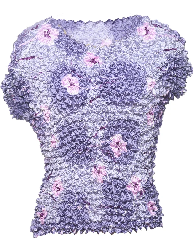 Crinkle Floral Print Top - L Classic Women's Pin - striped