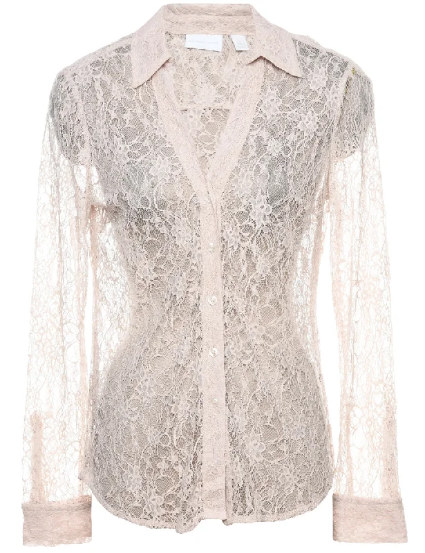 Lace Beige Evening Blouse - M Dapper Women's 1920S