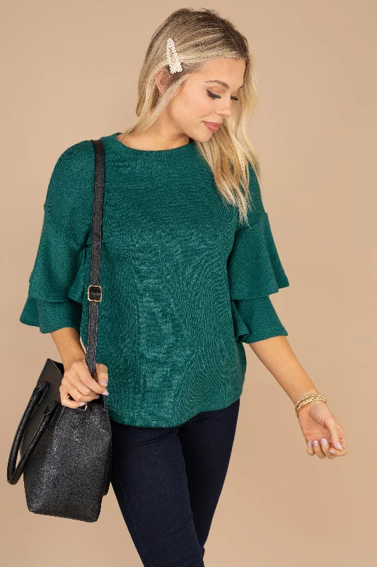 What It's All About Green Ruffled Sweater Confident Women's Power