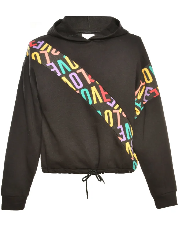 Black Printed Hoodie - L Confident Women's High - fashion