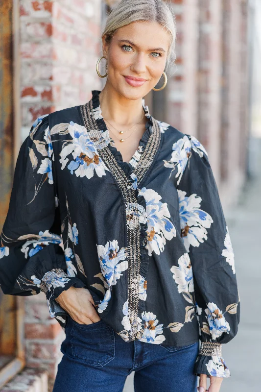 Take A Look Black Floral Blouse Artistic Women's Avant - 