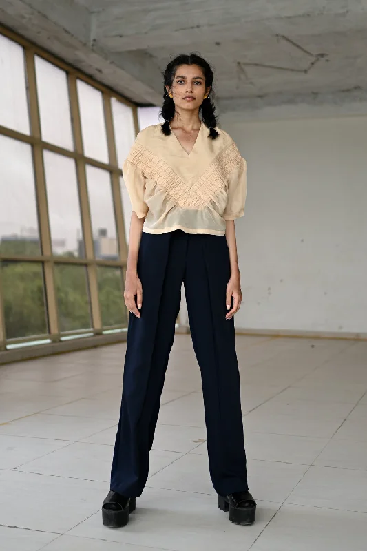 Elasticated Top In Peanut Cream French